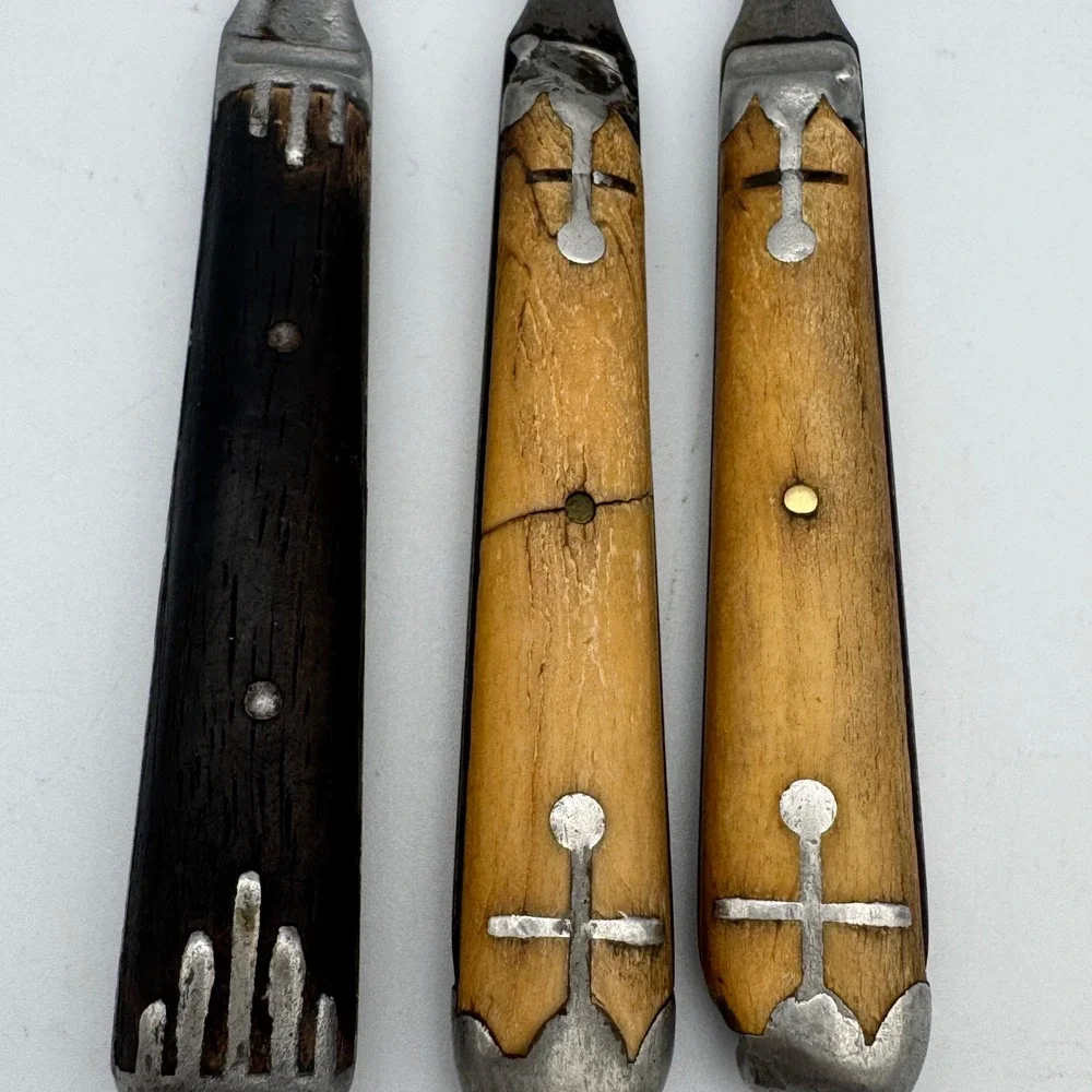 Antique Farmhouse Forks Set 3 Late 19th Century Primitive Wood Bone Handle 7.5in